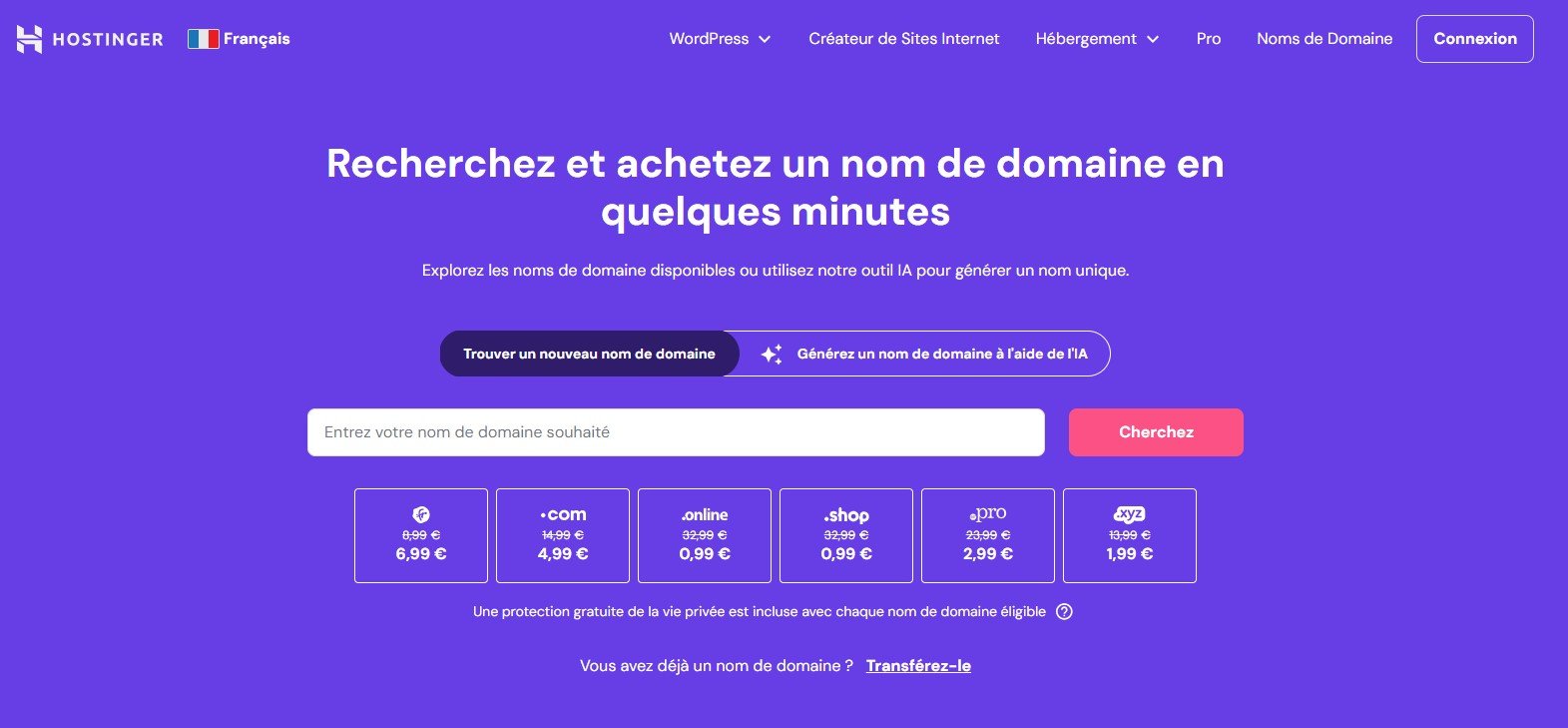 Trouver un nom de domaine grâce à l'IA avec l'hébergeur Hostinger