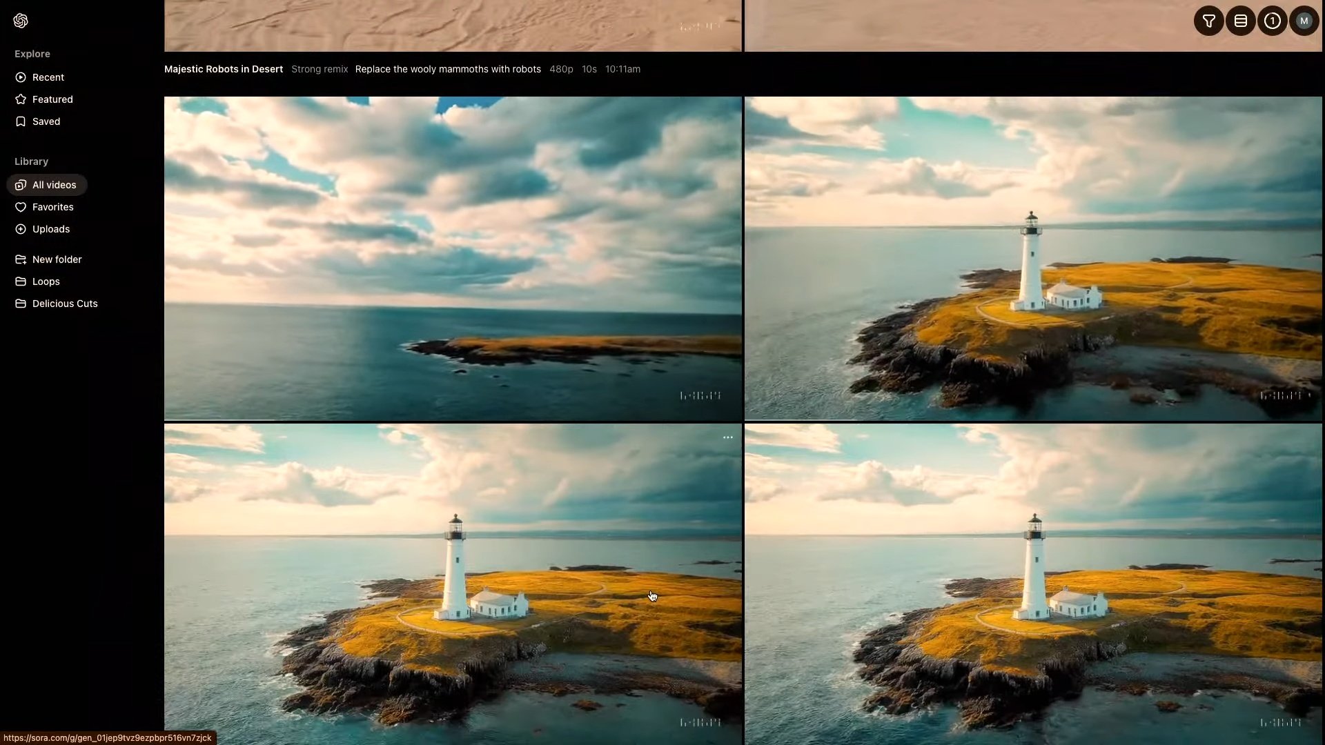 Un plan cinématique en drone d'un phare généré avec Sora. © OpenAI