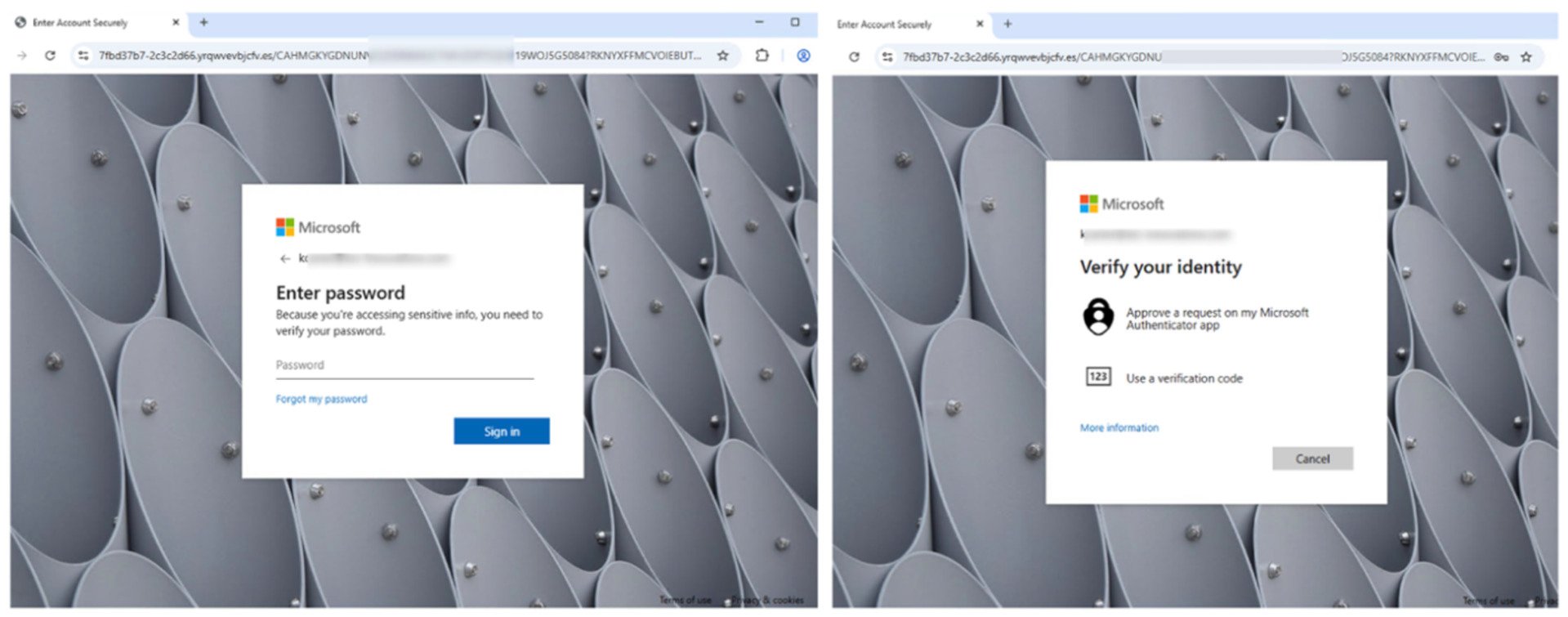 Une fausse page de destination Microsoft, qui détourne le MFA © Proofpoint