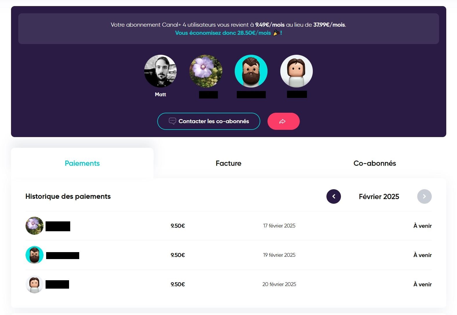 Canal+ me revient à 9,49€/mois grâce au partage de mon abonnement avec trois personnes © Matthieu Legouge