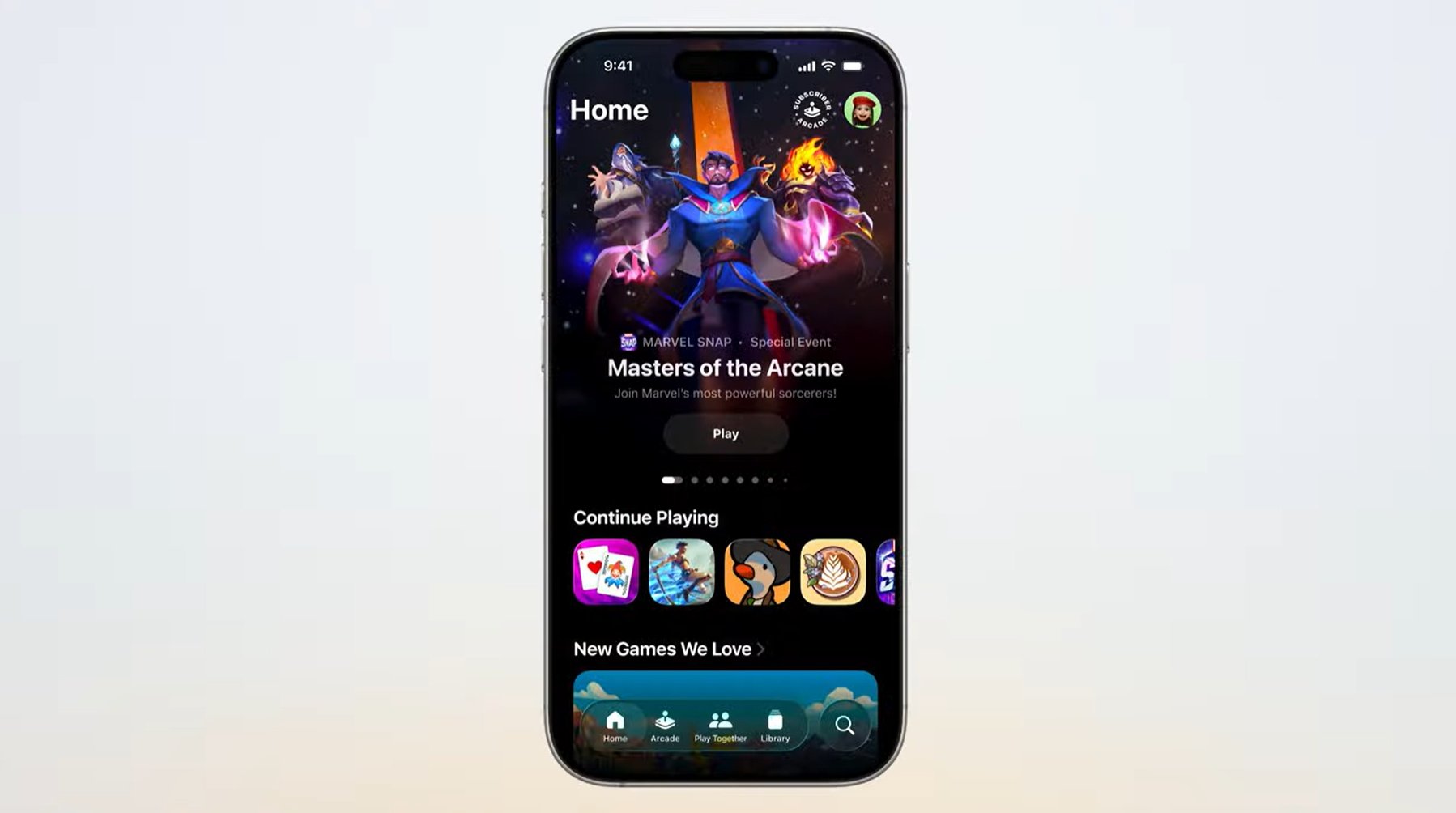 L'onglet Library regroupe tous les jeux téléchargés depuis l'App Store et permet de les lancer directement. © Apple