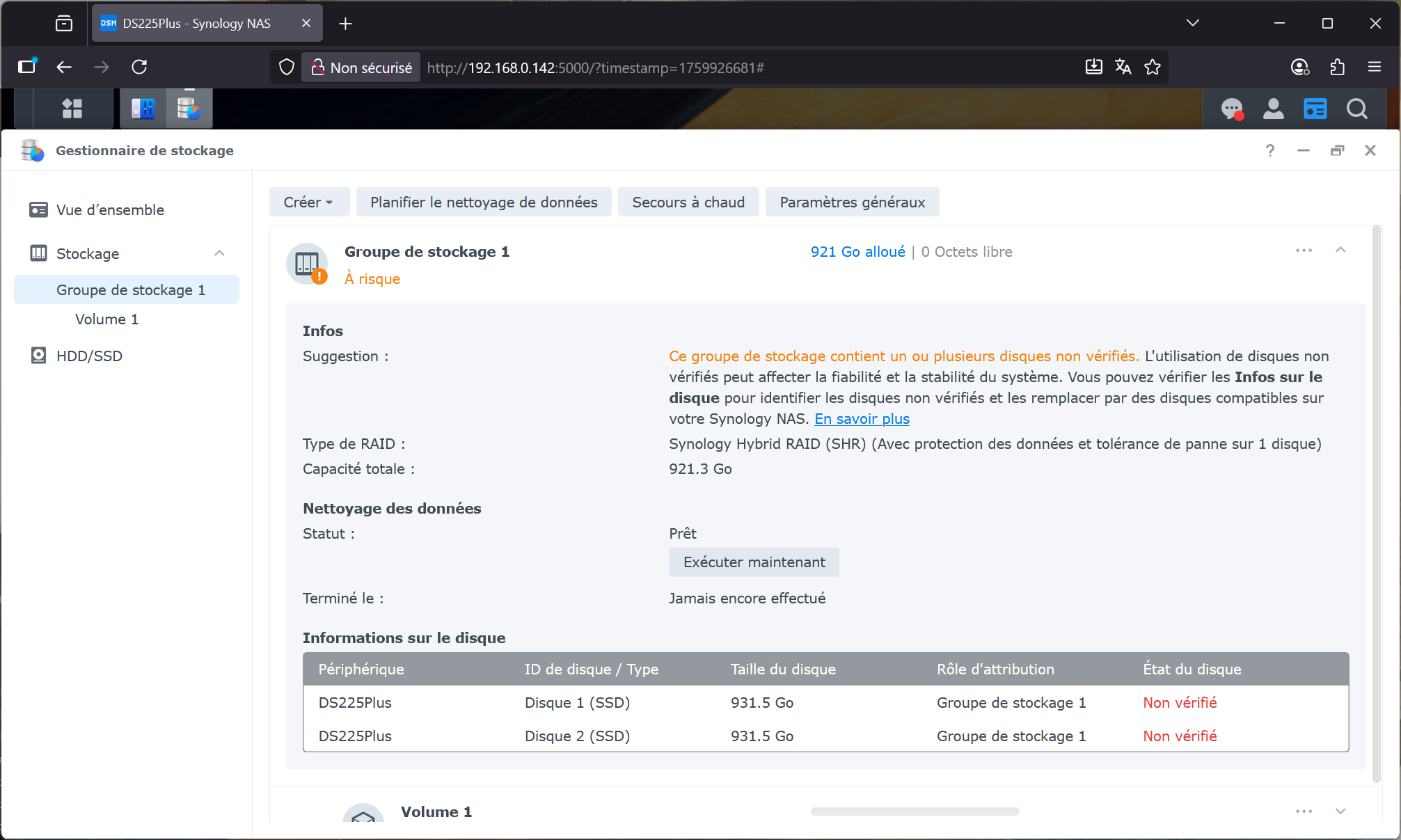 Nos deux SSD 2.5 pouces de test apparaissent « non vérifiés » sur DSM 7.2... ©Nerces pour Clubic