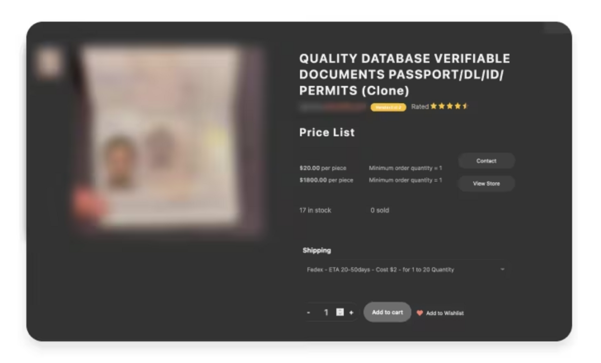 Un passeport revendu sur le dark web ©NordVPN