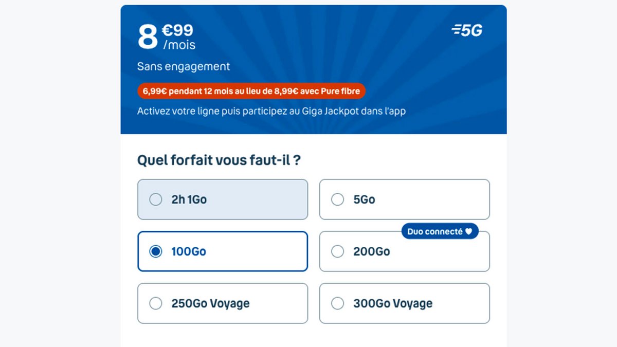 Avec appels, SMS/MMS illimités et data en Europe et DOM, ce forfait B&YOU offre une connexion rapide et fiable partout en 4G/5G ©B&YOU