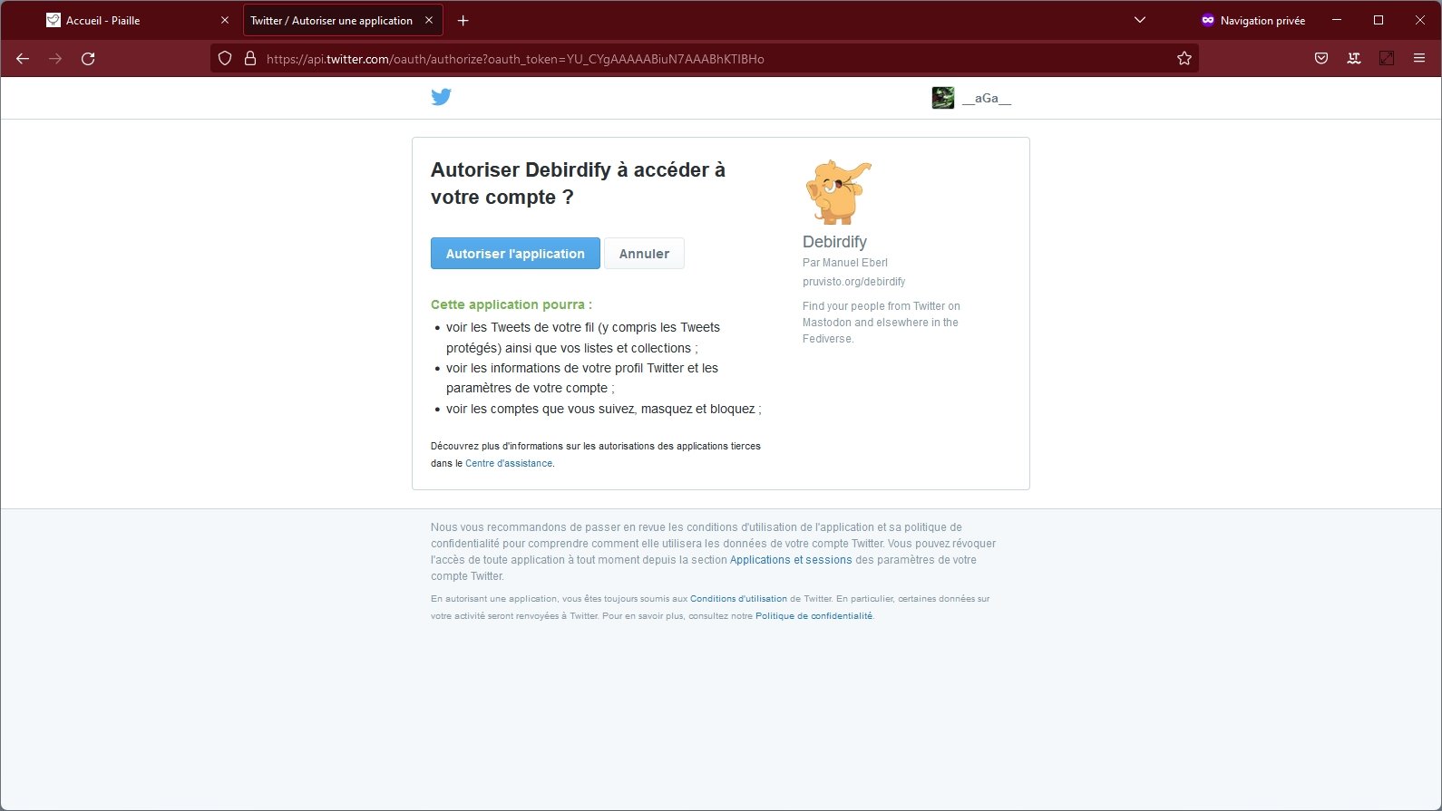 Twitter autorisation