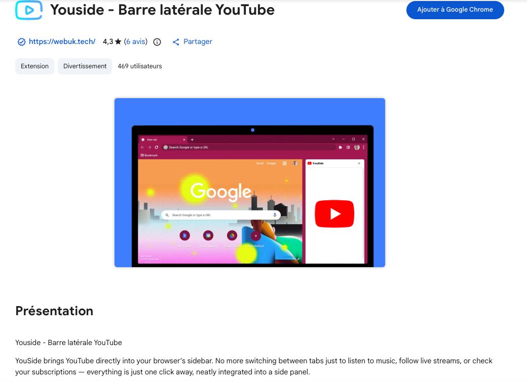 Parmi les extensions malveillantes repérées par Socket, certaines servaient à "améliorer" l'expérience YouTube et sont toujours disponibles sur le Chrome Web Store. © Clubic