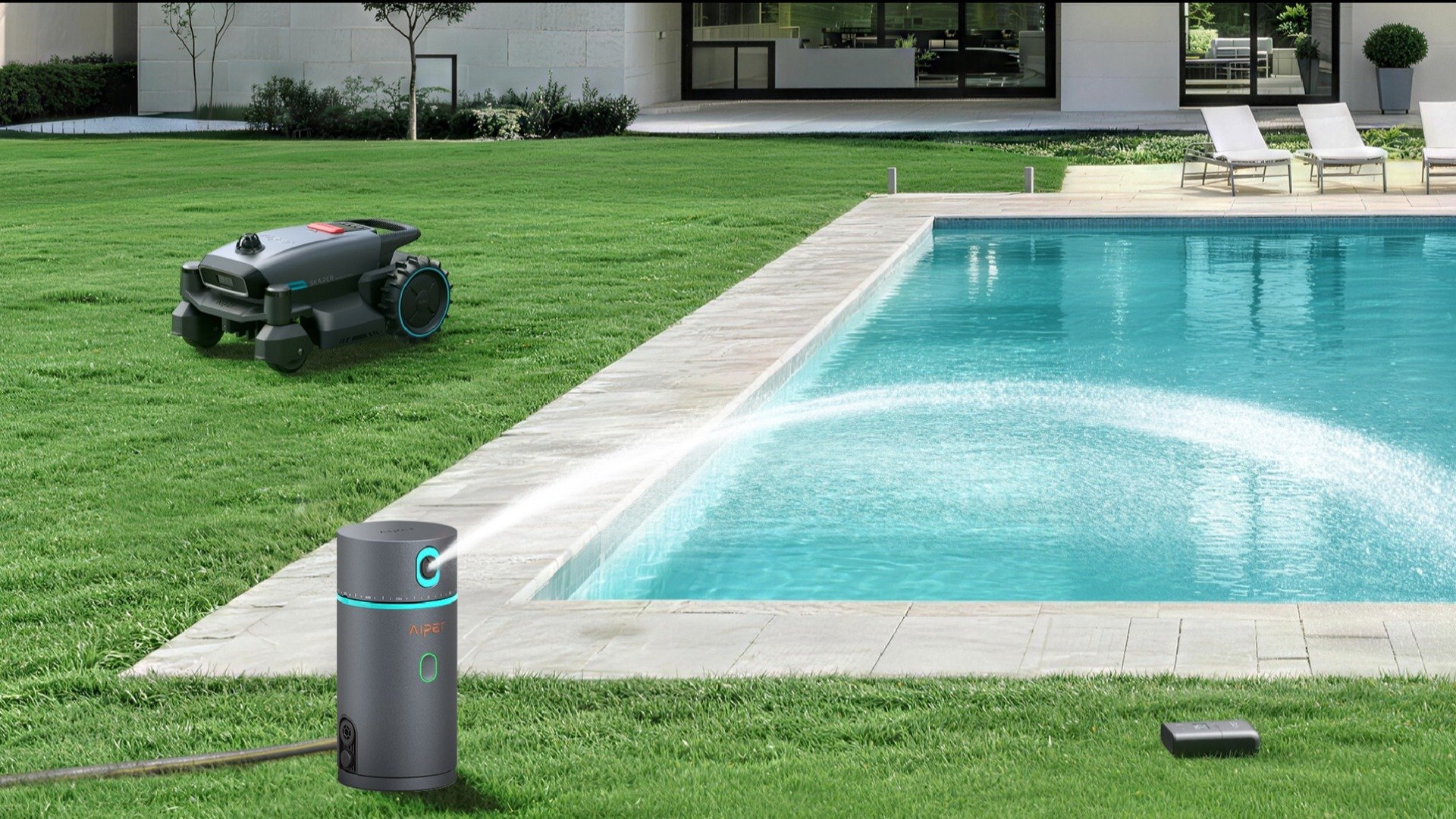 Robot de piscine, tondeuse, arroseur automatique... Aiper veut faire dialoguer ça intelligemment avec son nouvel écosystème Smart Yard. ©Aiper