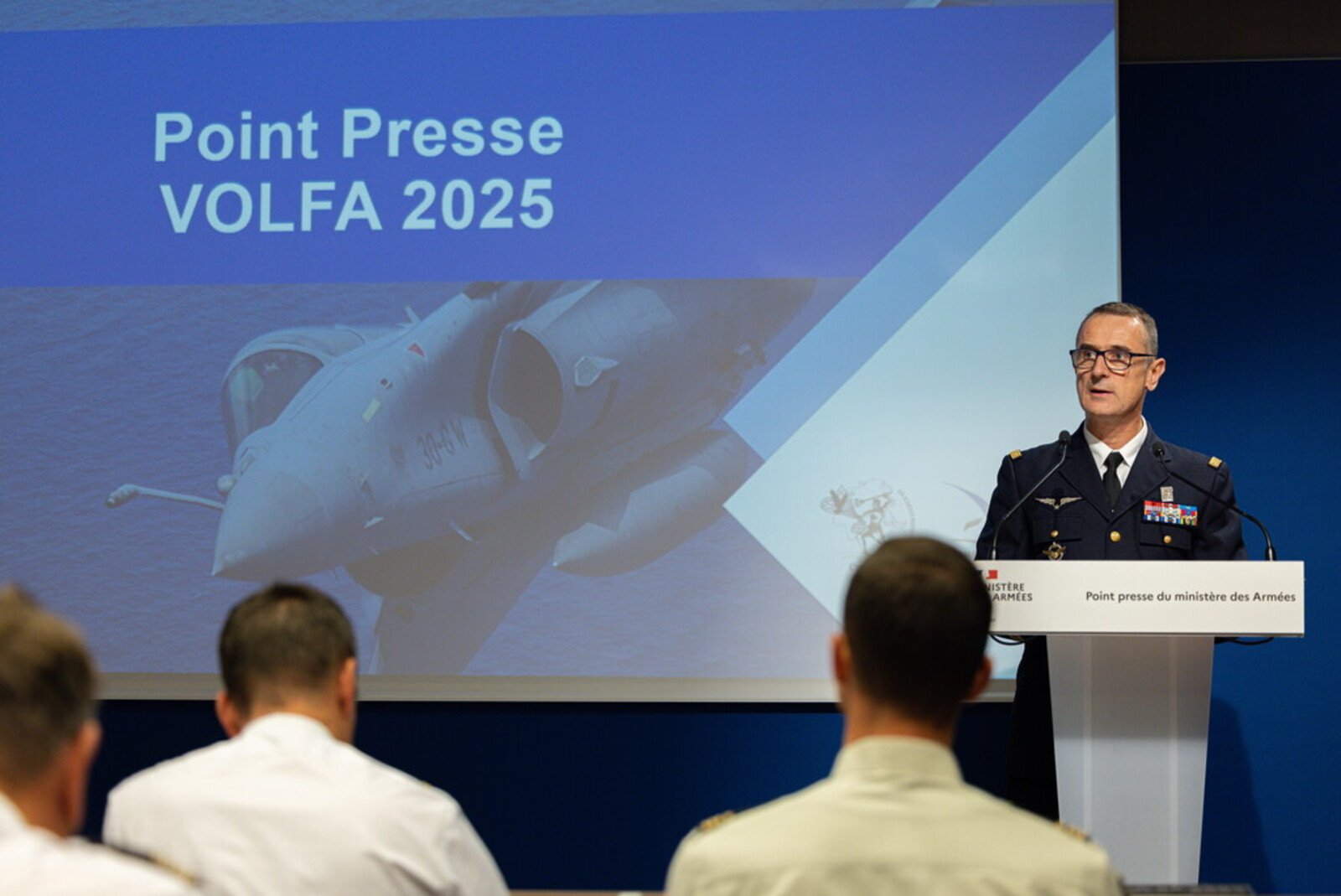 Une photo de la présentation de l'exercice VOLFA 2025 en conférence de presse © MDL Victor François / DICoD / Ministère des Armées