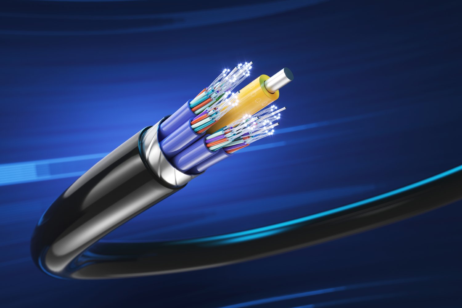 Rendu 3D d'un câble de fibre optique. ©Sashkin / Shutterstock