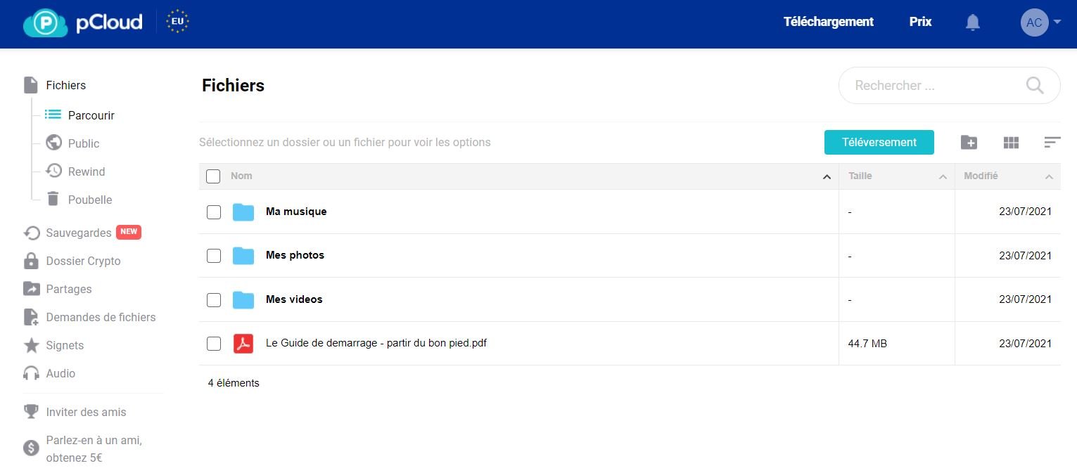 pcloud menu