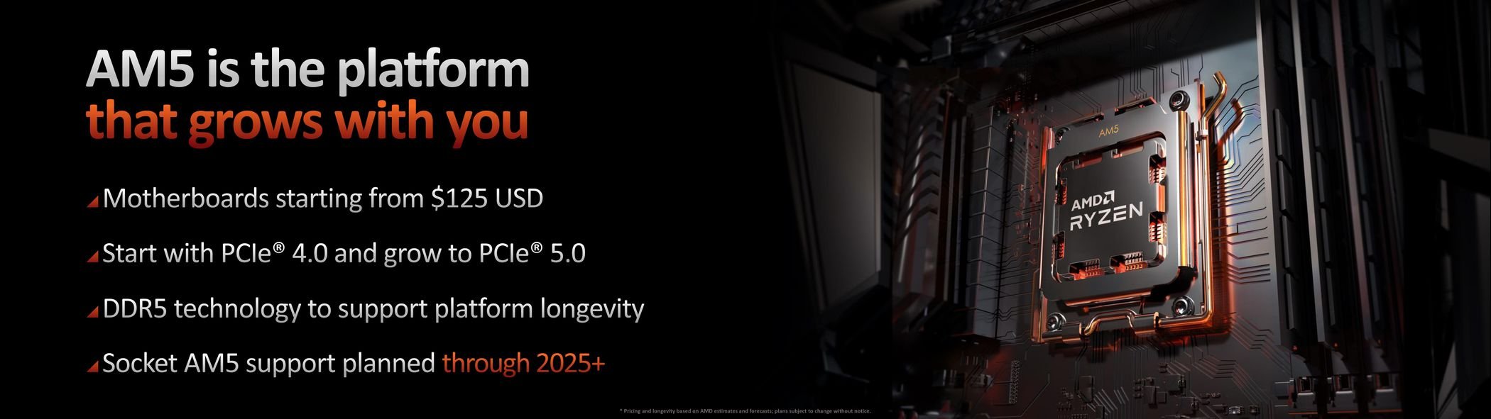 Au lancemnt de la plateforme AM5, AMD se montrait relativement timide sur sa longévité. ©AMD