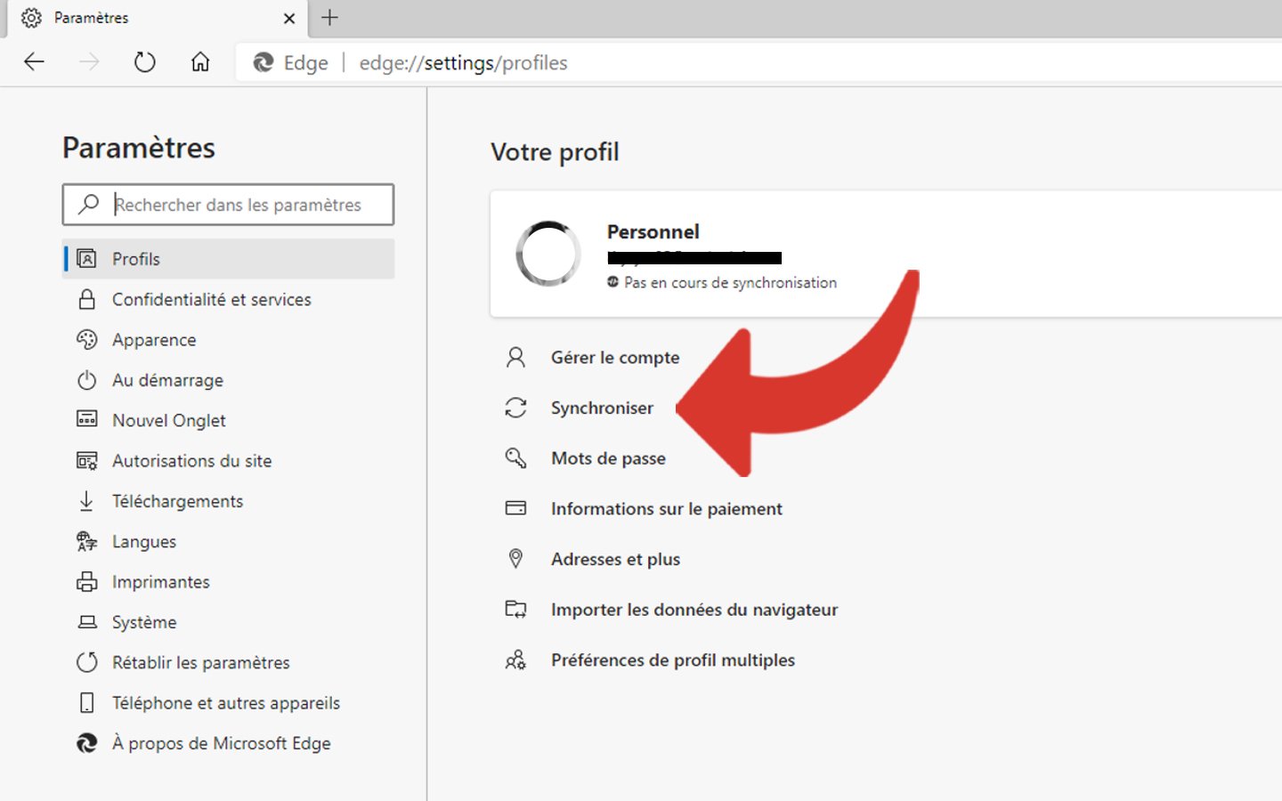 Activer Synchronisation Edge