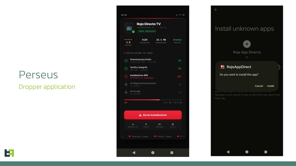 Pour diffuser Perseus, les cybercriminels vont jusqu'à usurper le nom et l'identité visuelle d'applis d'IPTV très répandues. © ThreatFabric
