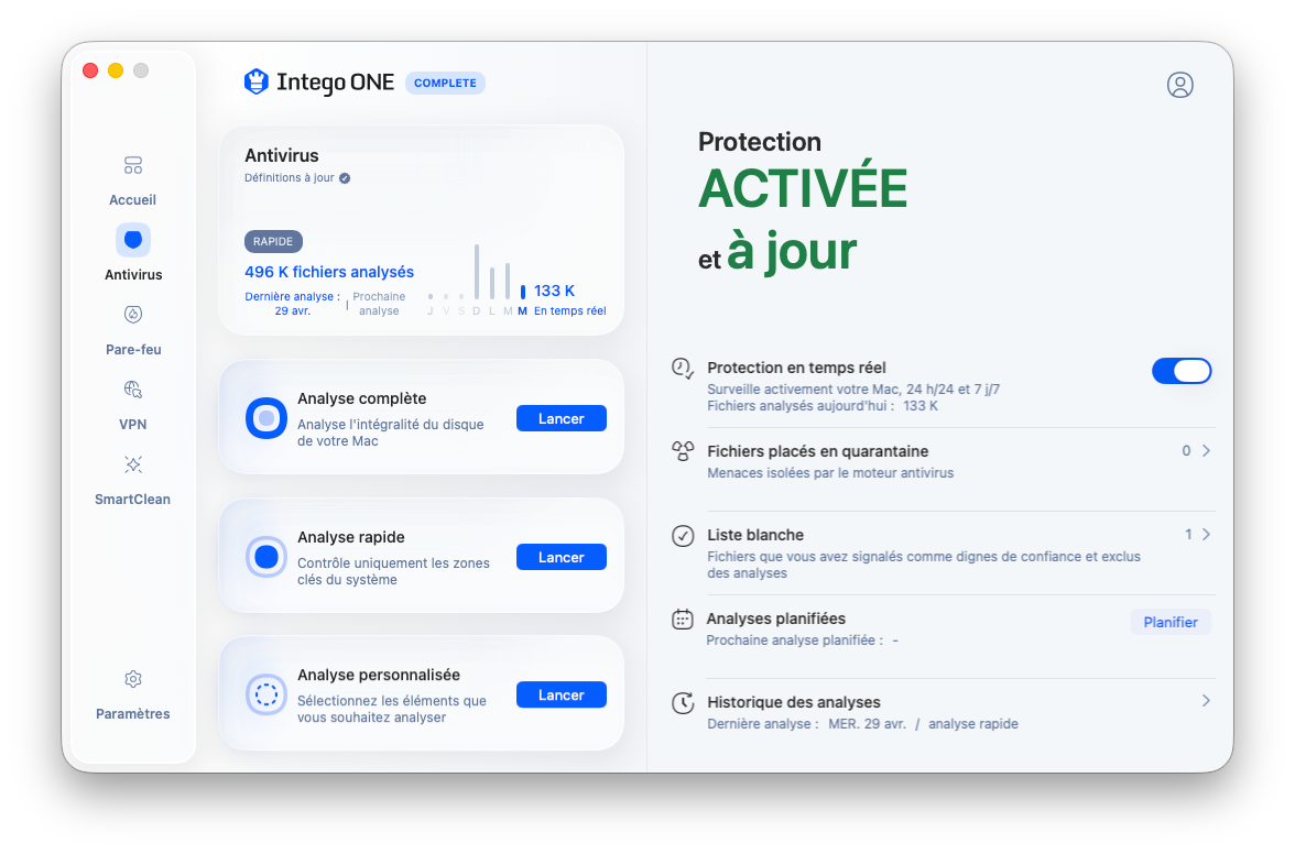Intego One - l'interface antivirus.