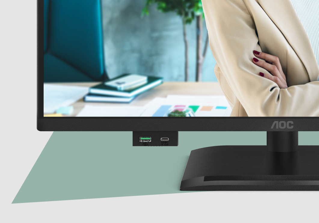 Le hub USB rétractable avec ports USB-A et USB-C. © AOC