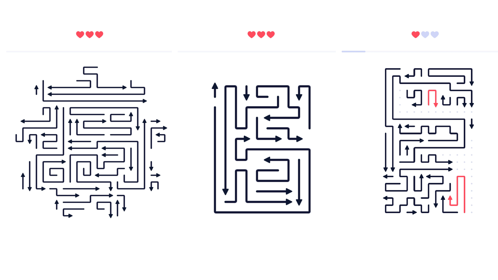 Arrows - Casse-tête logique vous propose des grilles de flèches à résoudre grâce à la réflexion, avec des niveaux progressifs et des indices pour vous aider. © Lessmore GmbH