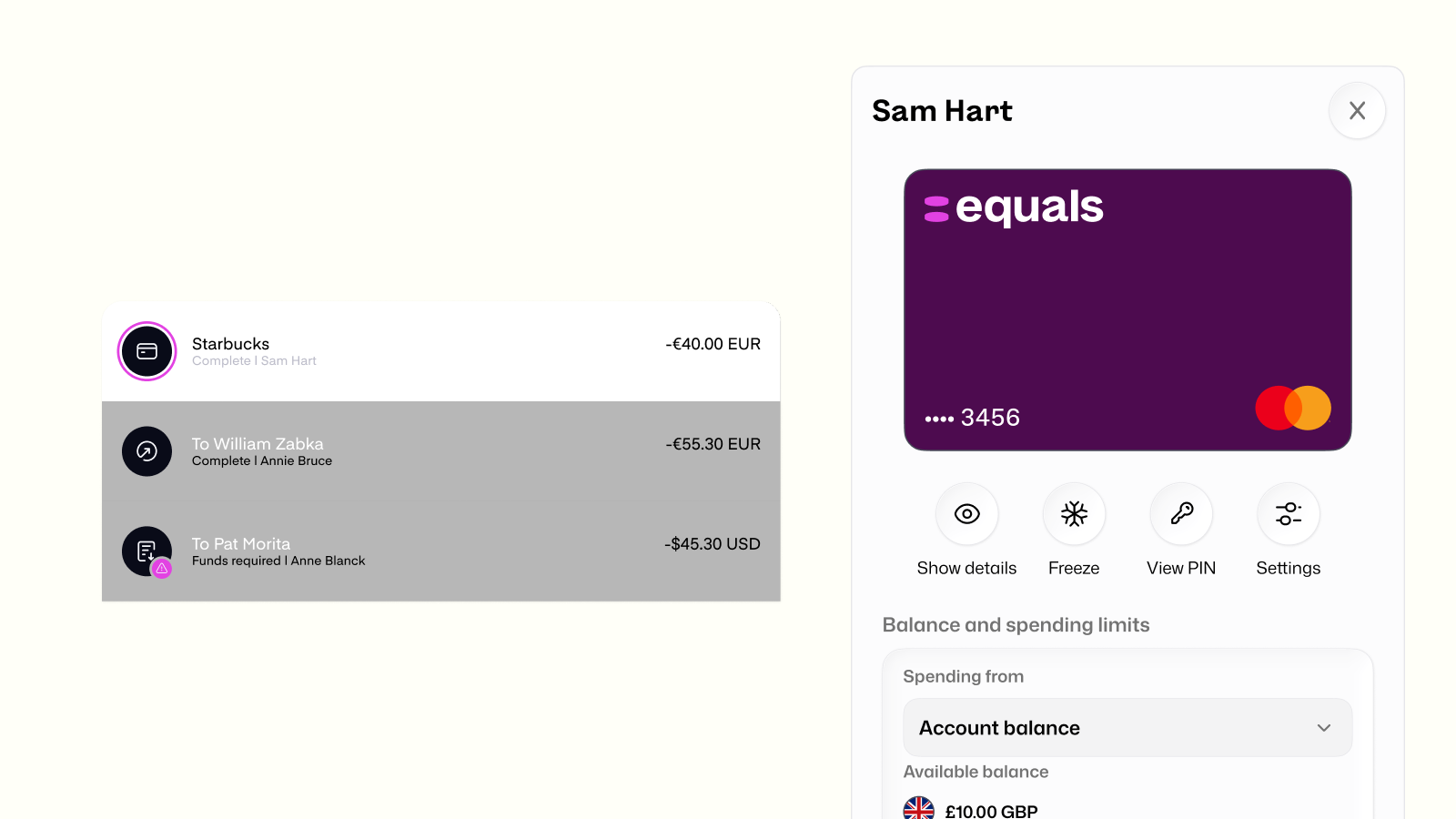 Les employés gèrent facilement leurs paiements professionnels via l'app Equals - - Capture d'écran ©Equals Money / Clubic
