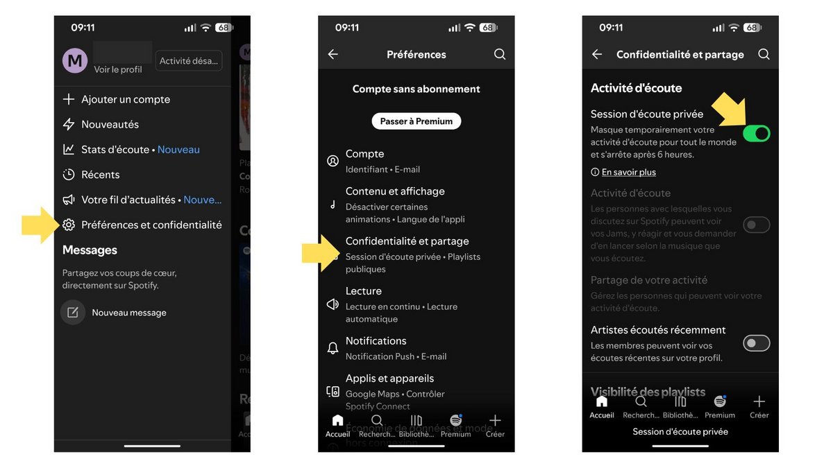Activez une session d'écoute privée. ©Spotify