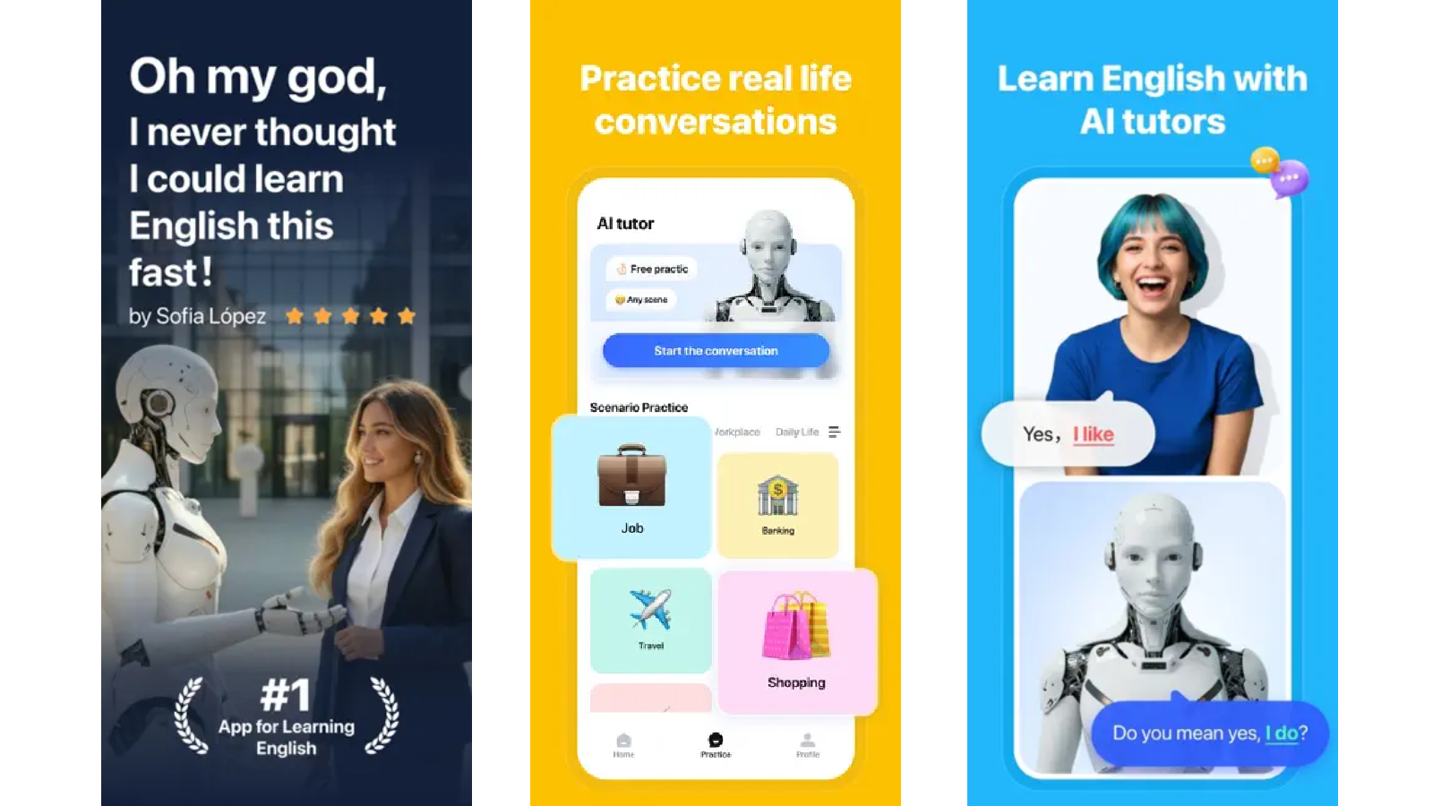 LangLearn permet de pratiquer l’anglais avec des tuteurs IA à travers des conversations réalistes et des scénarios du quotidien. © AIFLAME TECHNOLOGY PTE. LTD