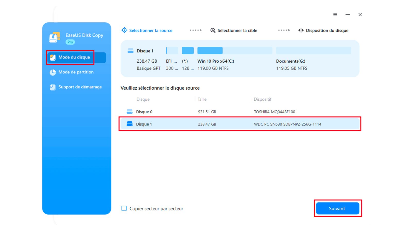 Cliquez sur "Mode du disque" ©EaseUS