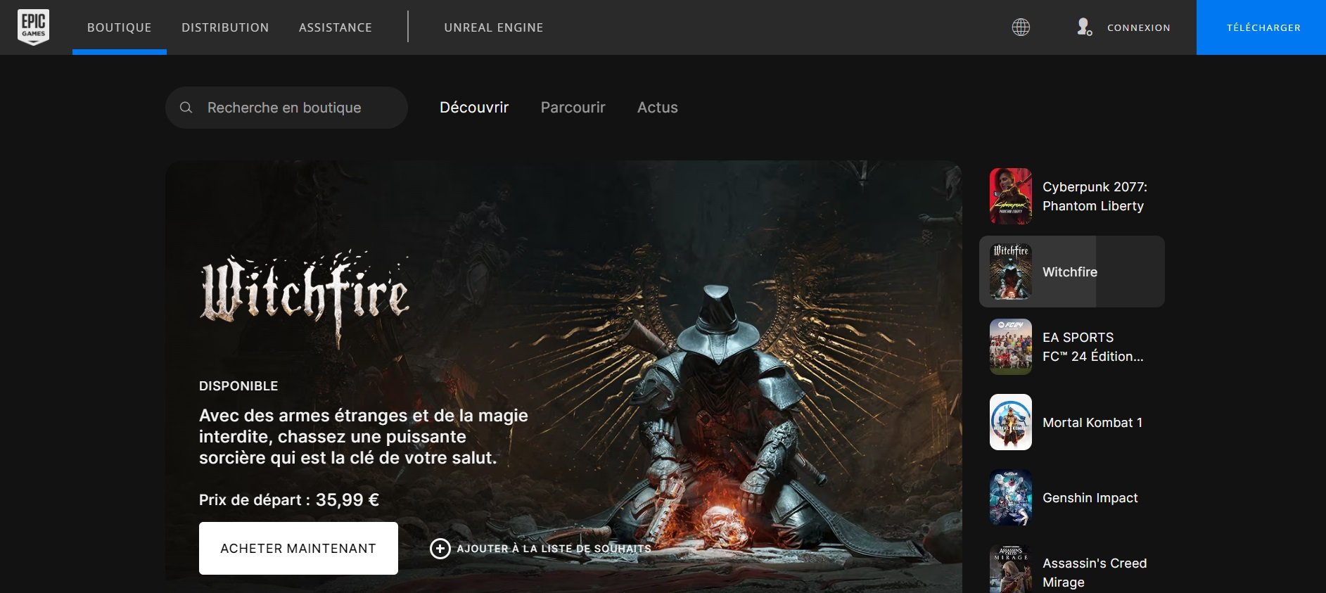 L'Epic Games Store propose beaucoup d'exclusivités temporaires comme Witchfire en accès anticipé.