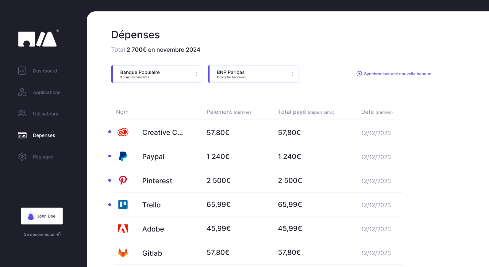 Mia-App : gestion des dépenses