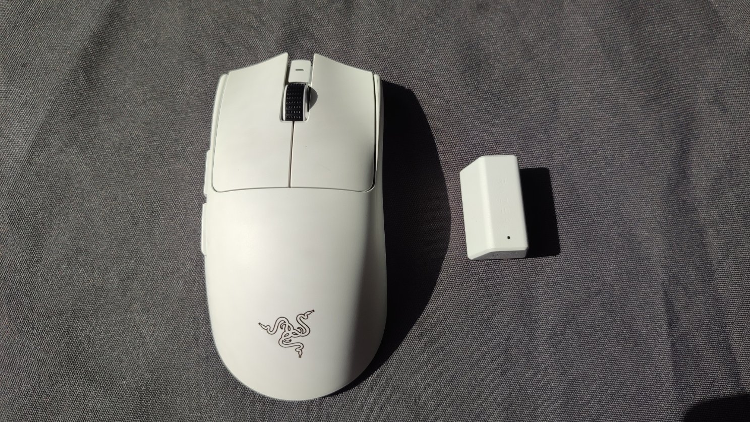 La souris et son dongle 8000 Hz à brancher avec un câble USB-C © Antoine Roche