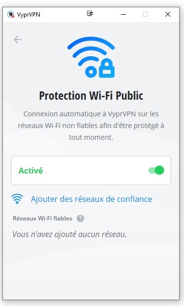 Activation de la connexion automatique à VyprVPN sur les réseaux Wi-Fi non sécurisés pour une protection constante.