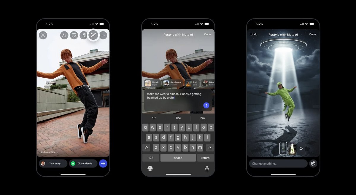 Meta déploie un nouvel outil d'édition dopé à l'intelligence artificielle directement dans les Instagram Stories. © Meta