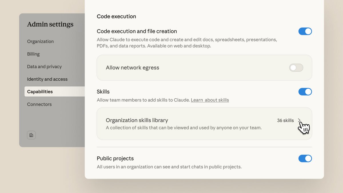 Apparaition des compétences (les skills) dans Claude. © Anthropic