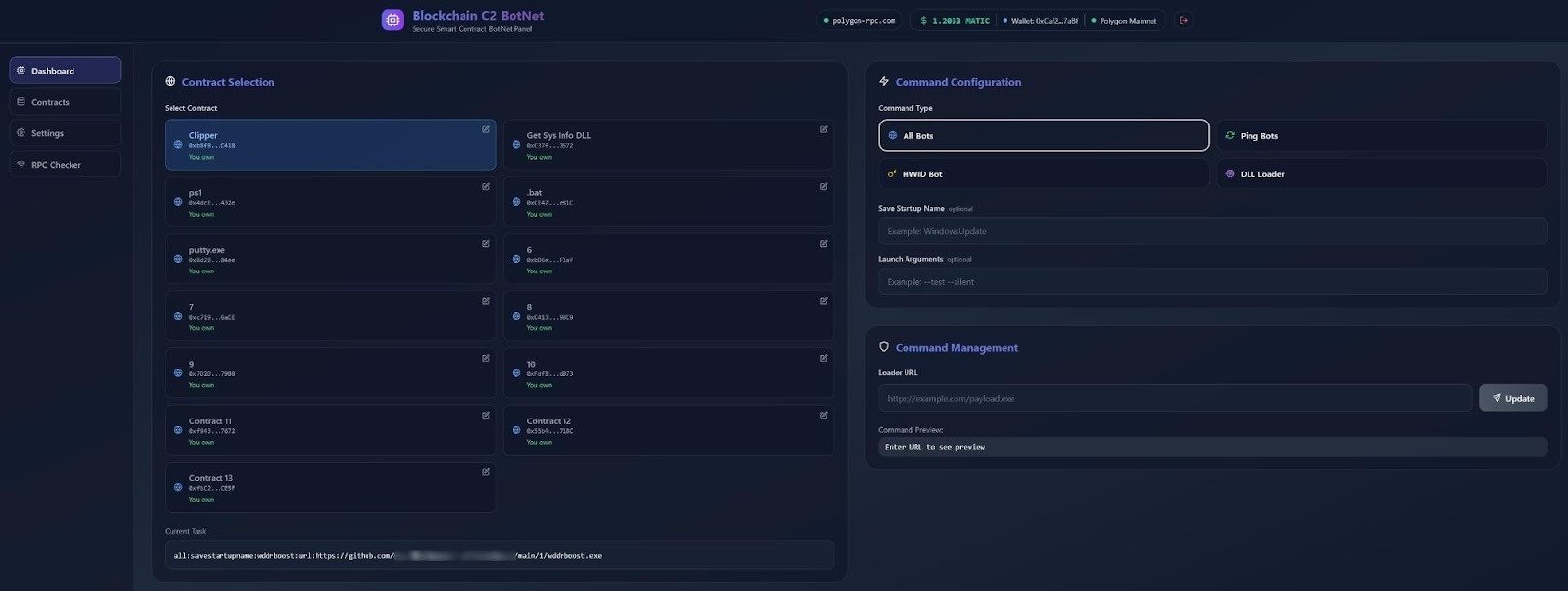 Depuis son interface d'aministration, Aeternum permet de déployer et gérer des contrats d'instructions à ses bots sur la blockchain Polygon. © Qrator Labs
