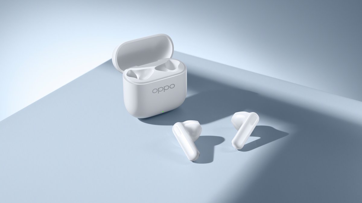 Les OPPO Enco Buds3, dans leur robe blanche. © OPPO