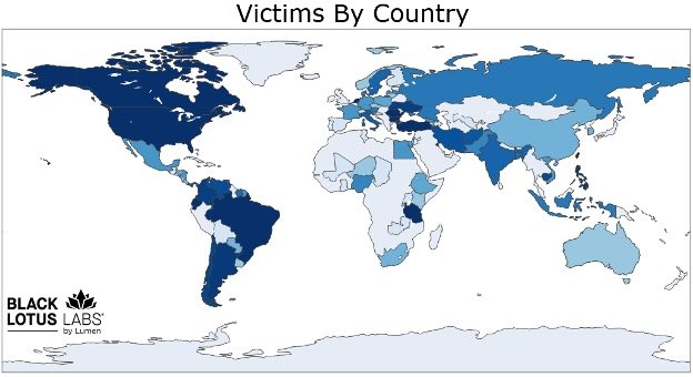 D'après les équipes de Black Lotus Labs (Lumen), la portée du botnet était mondiale et concentrait la moitié des victimes aux USA, au Canada et en Equateur. © Lumen