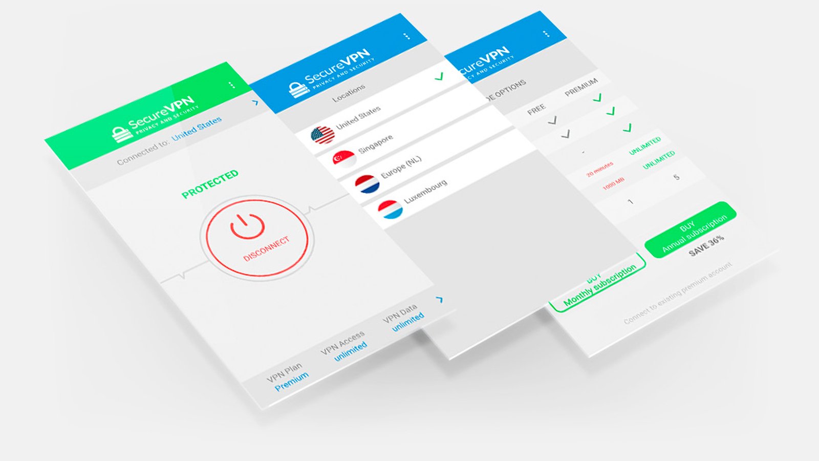 Secure VPN se démarque par une interface sans publicité, même en version gratuite, offrant une expérience fluide et cohérente avec une navigation réellement privée - © Secure VPN