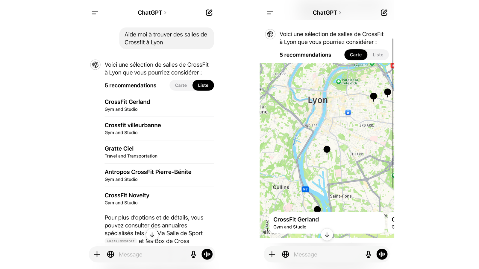 Trouver une salle de Crossfit sur Lyon avec ChatGPT et son intégration à Plans. © Naïm BADA pour Clubic