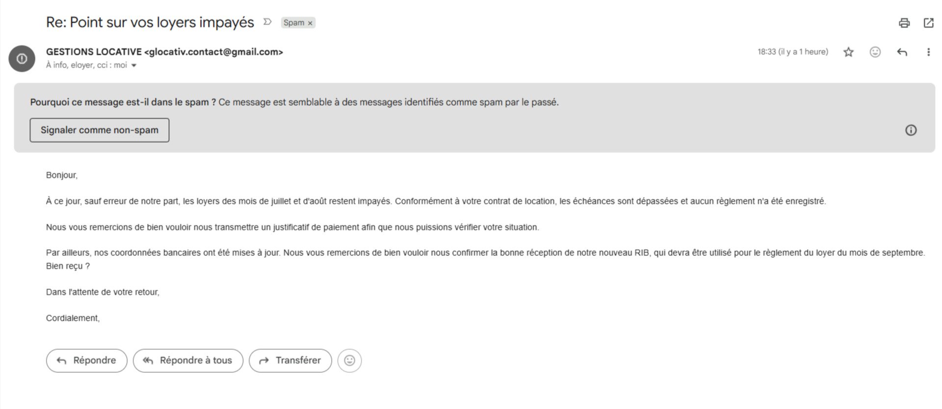 Voici la capture d'écran du fameux e-mail frauduleux. © Clubic