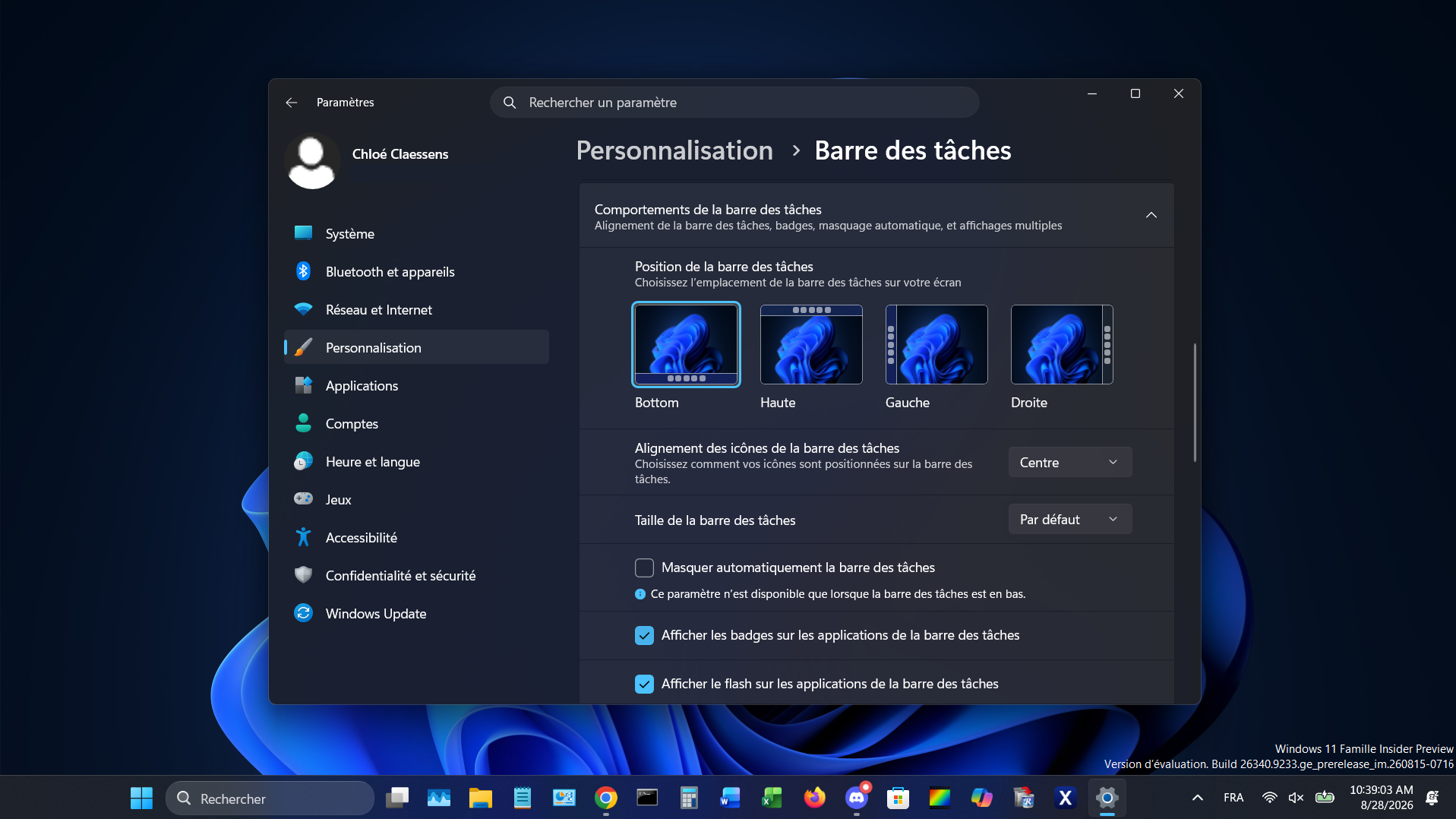Les nouveaux réglages de la barre des tâches sont intégrés à la denrière mise à jour facultative de Windows 11, et seront déployés progressivement dans les prochains jours. © Clubic