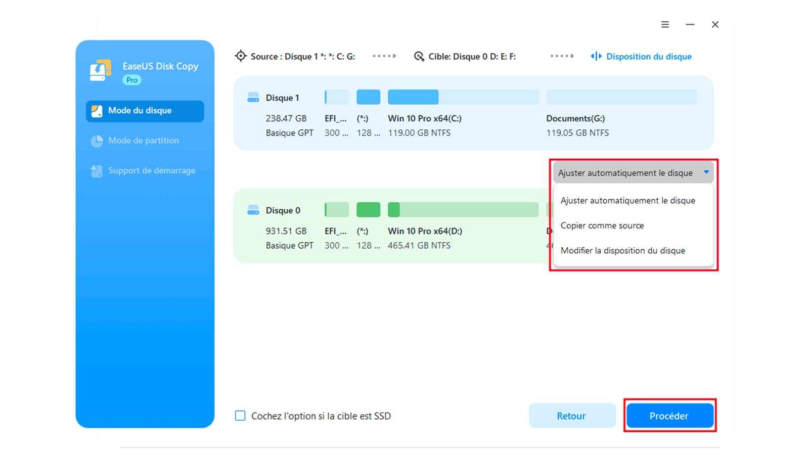 Un ajustement automatique, ou modulable, du disque, est possible. @EaseUS