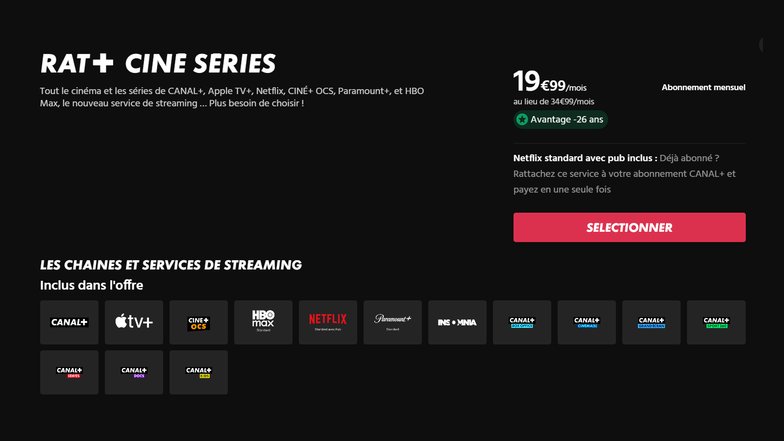 Tout le cinéma Canal+ à 19,99 € par mois avec l'offre Rat+.