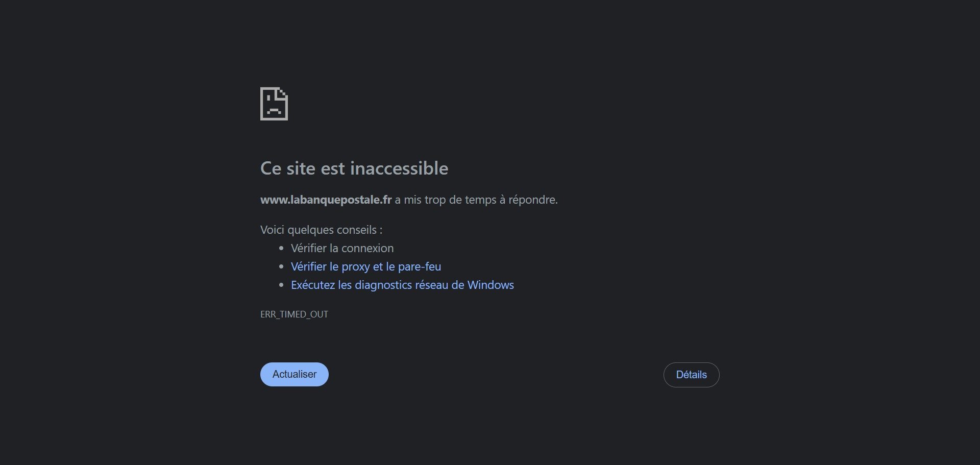 Voici ce qu'affiche le site de La Banque Postale. © Alexandre Boero / Clubic