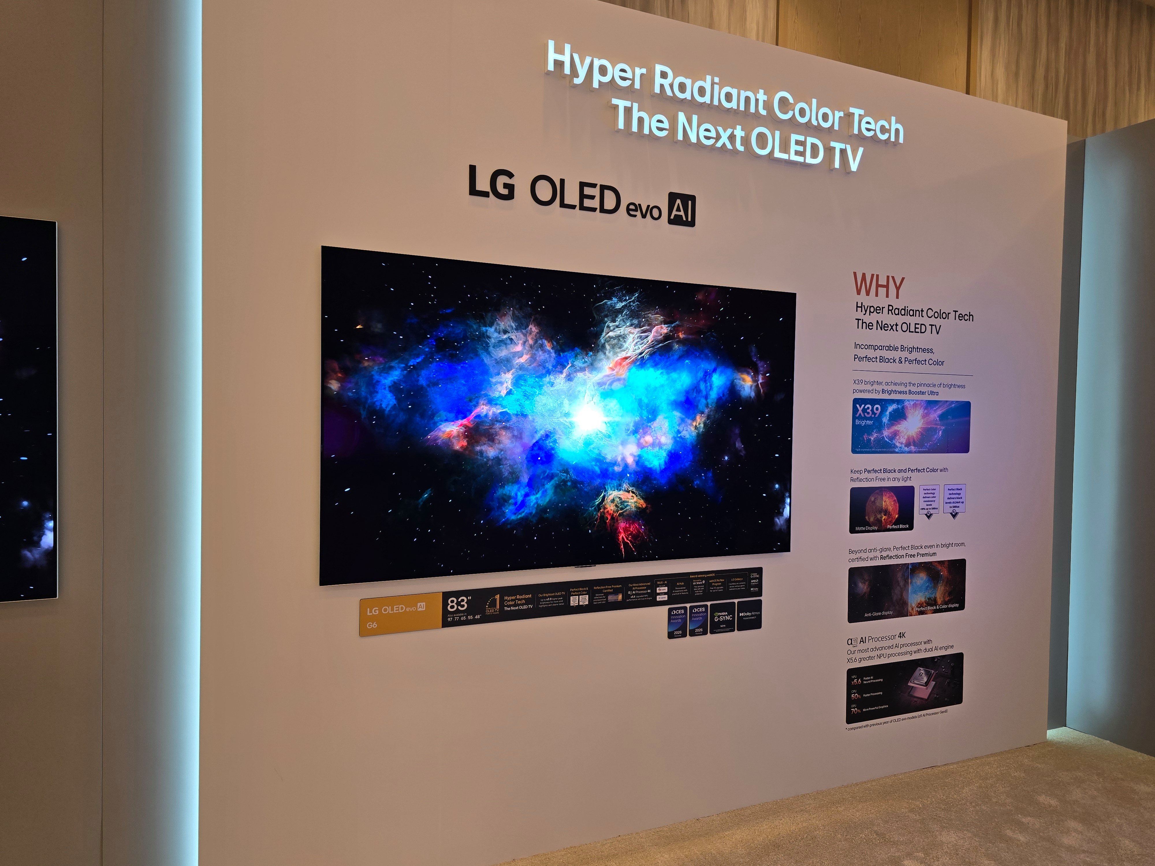 Un LG OLED G6 plus lumineux, avec une meilleure gestion de reflets, et son "Hyper Radiant Color Tech". © Matthieu Legouge