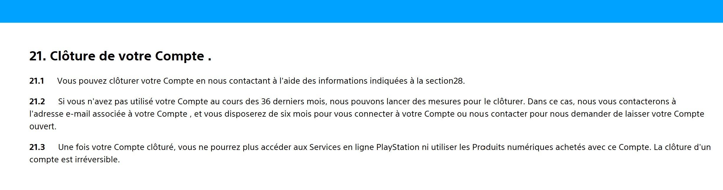 Capture d'écran des conditions d'utilisations PlayStation. © Clubic