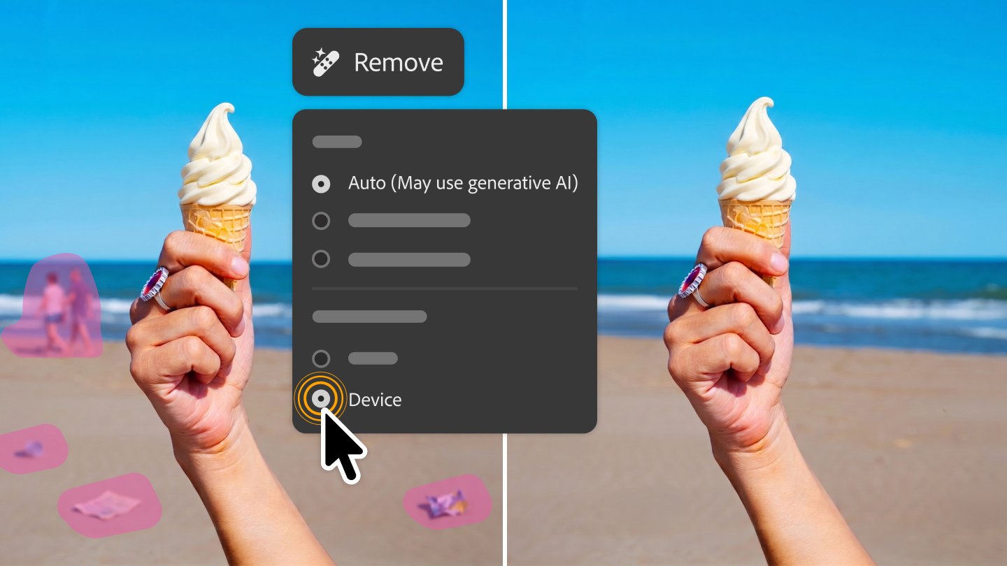 Dans Photoshop, l'outil Supprimer peut désormais fonctionner avec une IA locale et, donc, hors ligne. ©Adobe