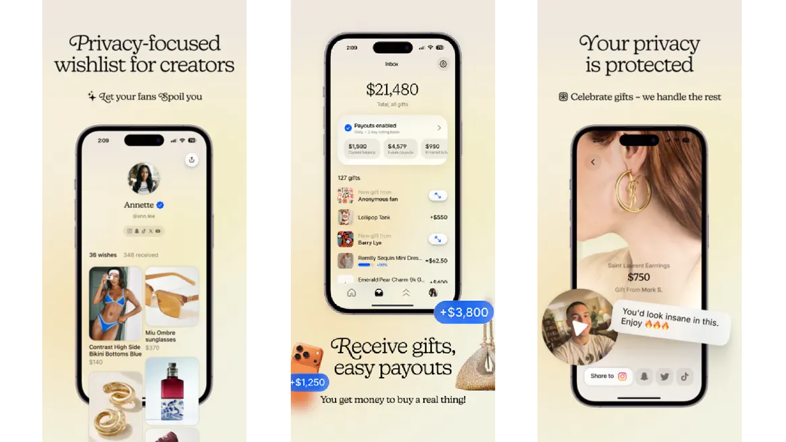 SpoilMe permet aux créateurs de partager une wishlist personnalisée, et de recevoir des cadeaux ou des contributions de leur communauté. Le service mise sur la confidentialité, la simplicité des paiements et le partage rapide sur les réseaux sociaux. © Spoildotme LTD