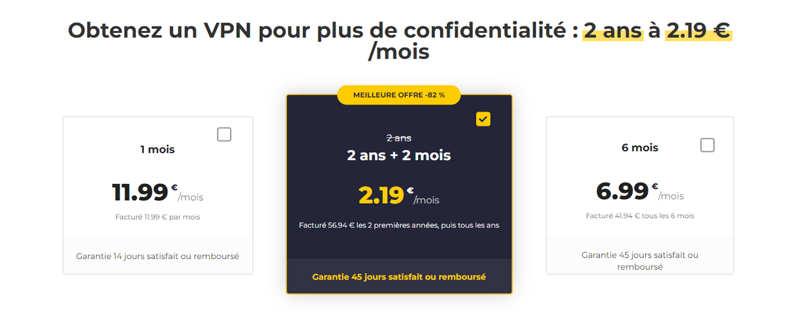 En comparant les 3 offres d'abonnement, celle de long terme présente le meilleur rapport qualité/prix.