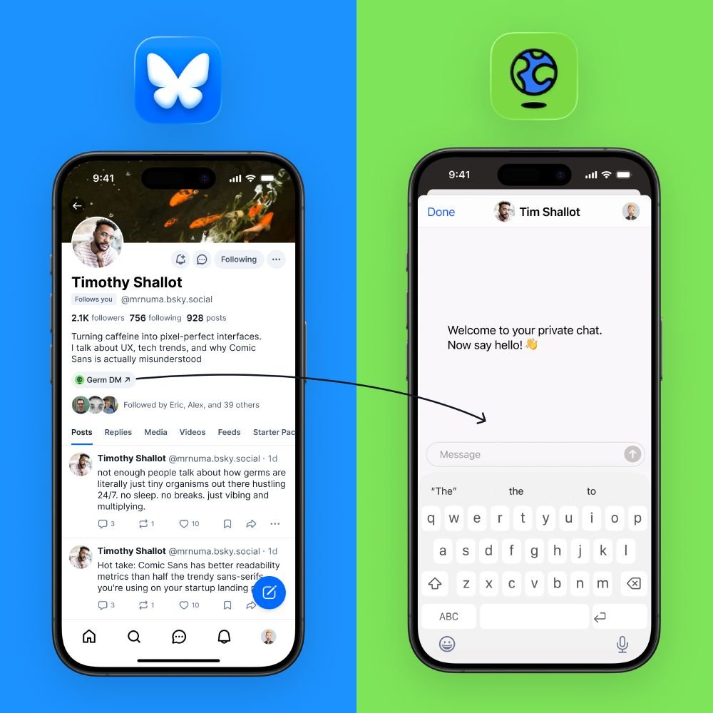 Germ, une messagerie chiffrée intégrée directement dans Bluesky .©Bluesky / Alex Benzer