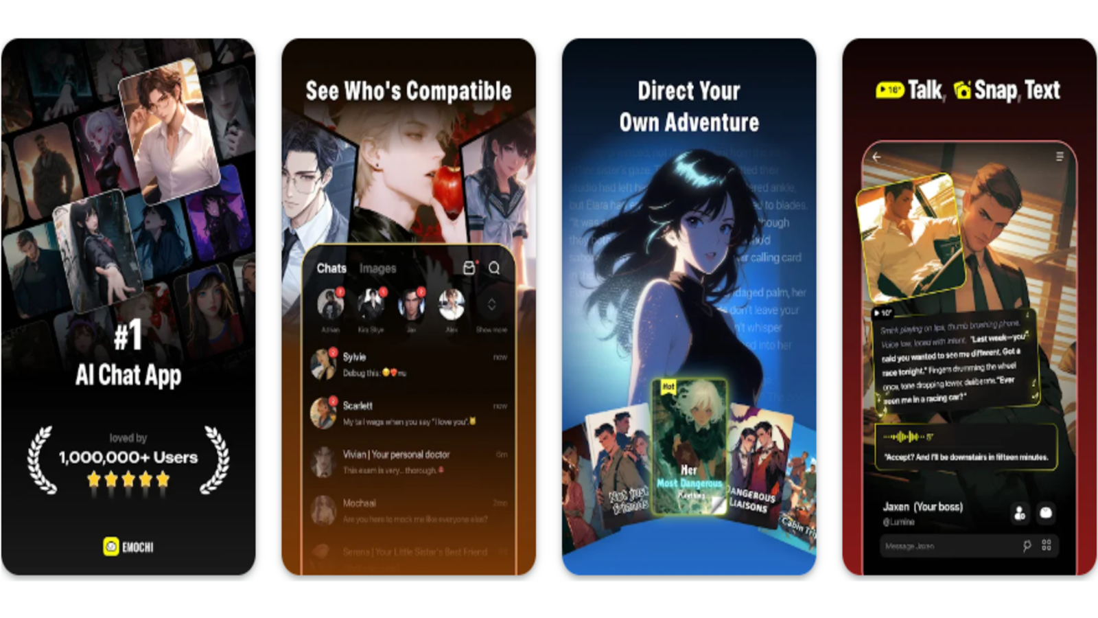 Emochi vous permet d’échanger avec des personnages inspirés du manga et de créer vos propres scénarios interactifs. L’application mise sur des conversations dynamiques pour vivre une expérience immersive directement sur mobile. © FlowGPT