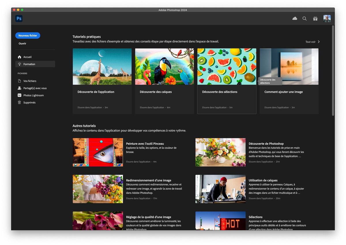 Photoshop CC 2024 propose de nombreux tutoriels
