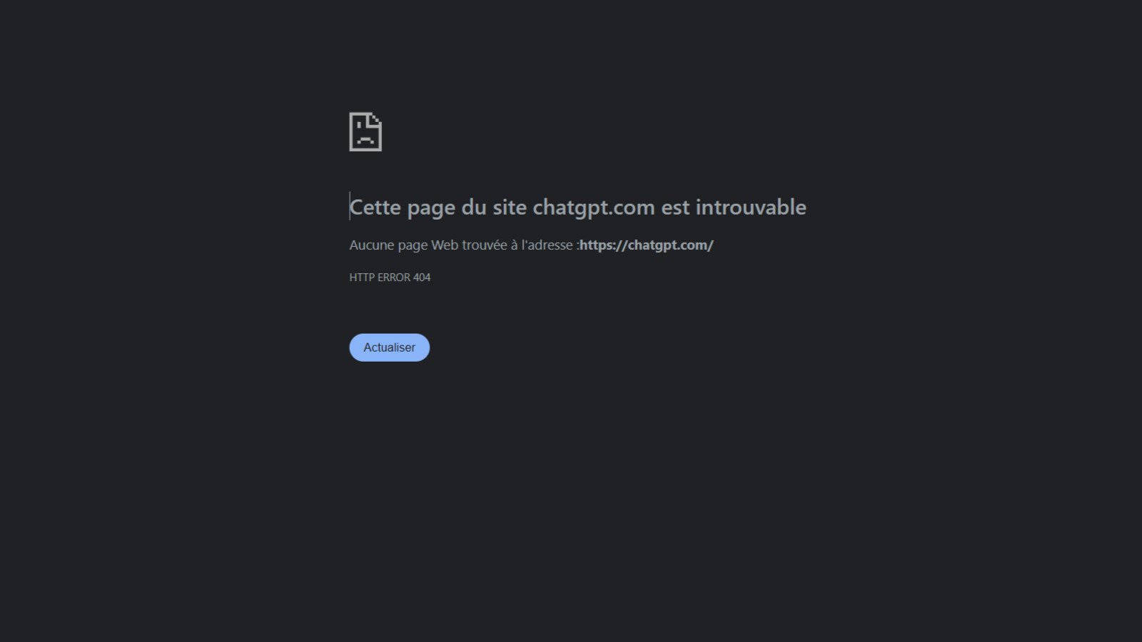 ChatGPT est ici en erreur 404, inaccessible. © Alexandre Boero / Clubic