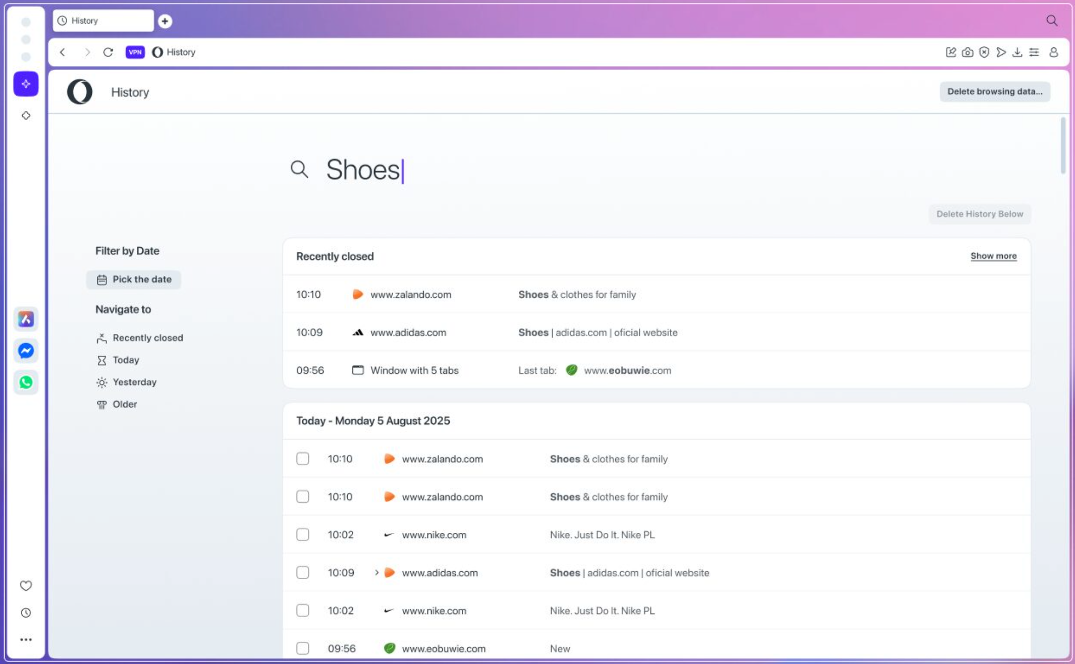L'historique de navigation ©Opera